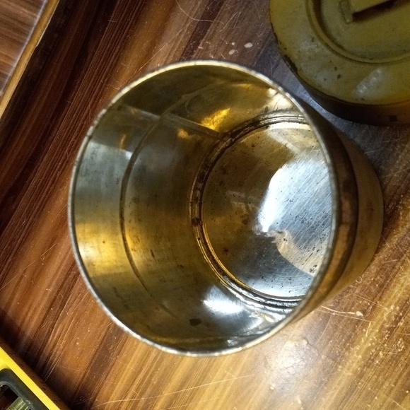 Vintage mcm shabby chic farmhouse harvest gold tin tea canister - Picture 4 of 5